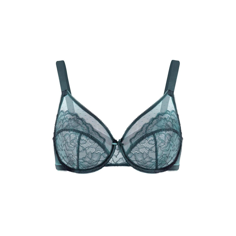HSIA Enchante Unlined Non-padded Lace Underwire Bra Balsam Blue 34DD NEW